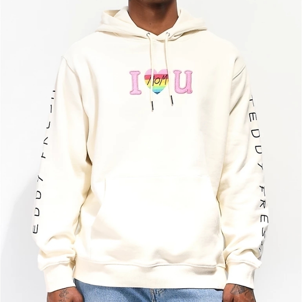 Teddy Fresh Cream I Love You Mom Embroidered Hoodie M